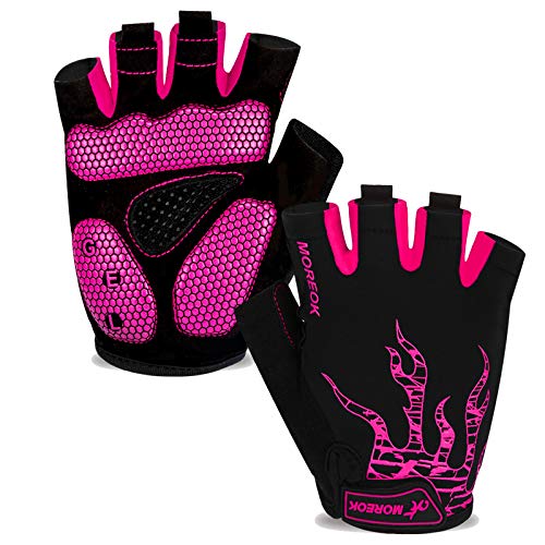 MOREOK Cycling Gloves Bike Gloves for Men/Women-[5MM Gel Pad] Half Finger Bicycle Biking Gloves for Cycling/Weight Lifting/Gym/Motorcycle/Rowing/Outdoor Sports-050-PINK-S - Image 1