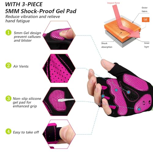 MOREOK Cycling Gloves Bike Gloves for Men/Women-[5MM Gel Pad] Half Finger Bicycle Biking Gloves for Cycling/Weight Lifting/Gym/Motorcycle/Rowing/Outdoor Sports-050-PINK-S - Image 2