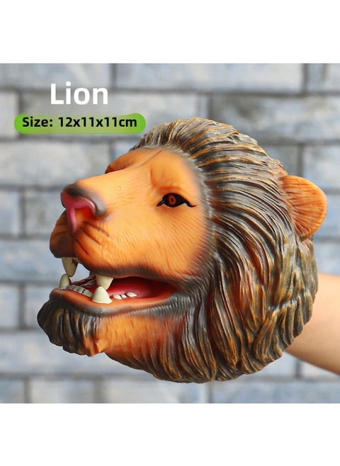 Fearless Dinosaur Hand Puppet Gloves Soft Silicone Triangle Dragon King Dinosaur Children's Simulation Animal Model Boys Toy-Color:Lion