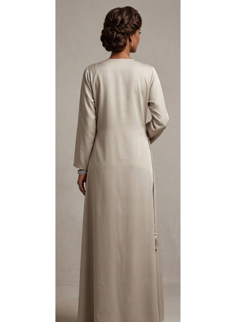 Premium Embroidered Golden Moroccan Kaftan Jalabiya with Tassel Detail - Image 2