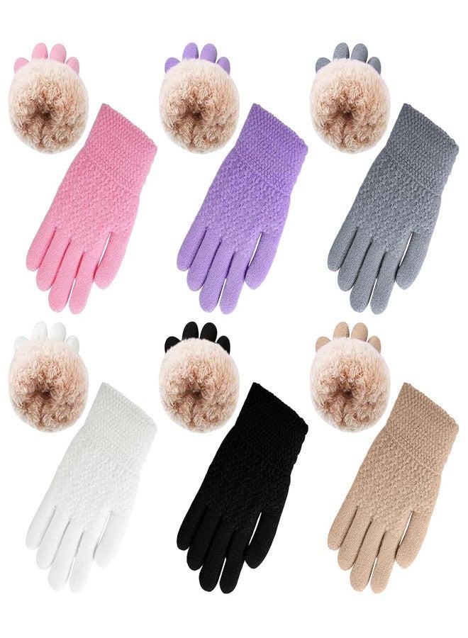 Adboros 6 Pairs Winter Gloves Kids Stretchy Warm Knitted Gloves Wool Fleece Lined Mittens for for Girls Boys Cold Weather 5-10 Years (Multicolor) - Image 1