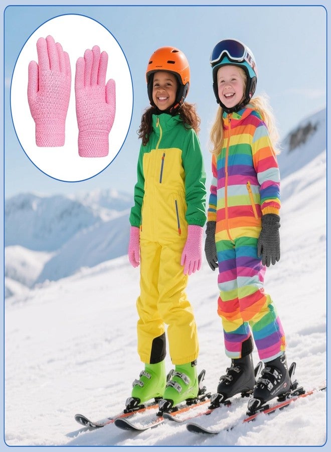 Adboros 6 Pairs Winter Gloves Kids Stretchy Warm Knitted Gloves Wool Fleece Lined Mittens for for Girls Boys Cold Weather 5-10 Years (Multicolor) - Image 5