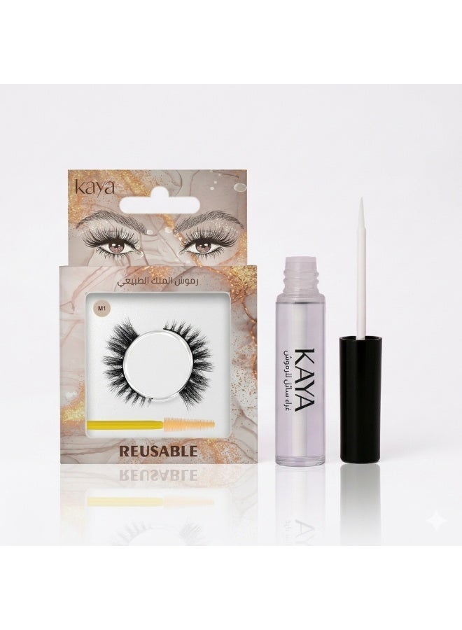 kaya Clear Eyelash Glue with Natural Mink Three Dimensional Lashes Style No. 1 Set - Image 1