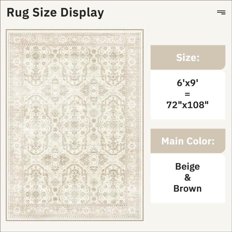 Soalmost Area Rug 6x9, Washable Rugs, Stain Resistant Gray Area Rugs for Living Room Bedroom Dining Room, Vintage Farmhouse Rug Beige - Image 5