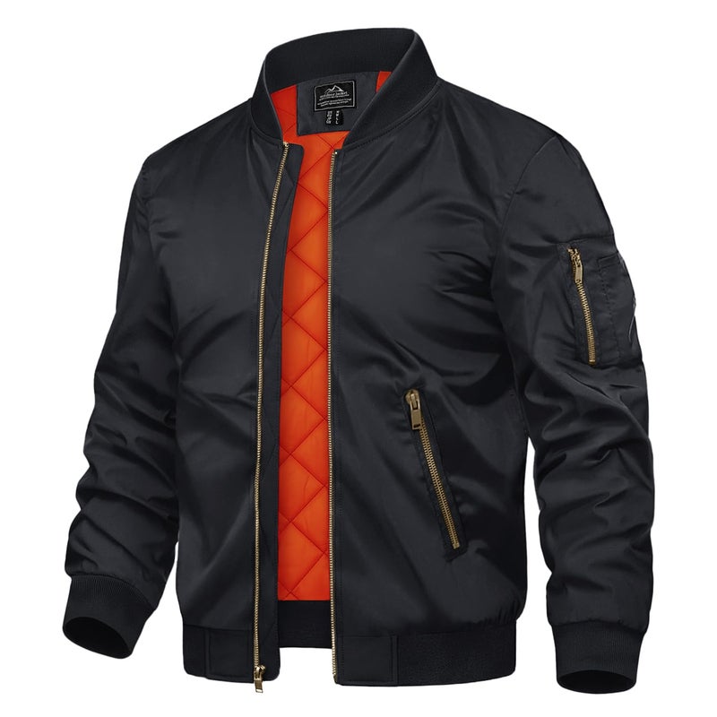 TACVASEN Black Bomber Jacket Men Winter Windbreaker Zip Up Lightweight Softshell Coats Outwear Black 2XL