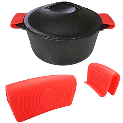 Crucible Cookware Silicone Hot Handle Holder (2-Pack) for Cast Iron Woks, Pots, Dutch Ovens, Small Skillets, Assist Handle, Oven Trays, Plates - Potholders - Red - Image 1