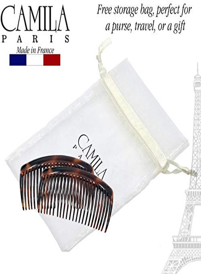 CAMILA Paris Ad66/2 French Side Combs Large 2 Pack Curved Tortoise Shell Flexible Durable Cellulose Hair Combs, Strong Hold Hair Clips For Women, No Slip Styling Girls Hair Accessories, Made In France - Image 4