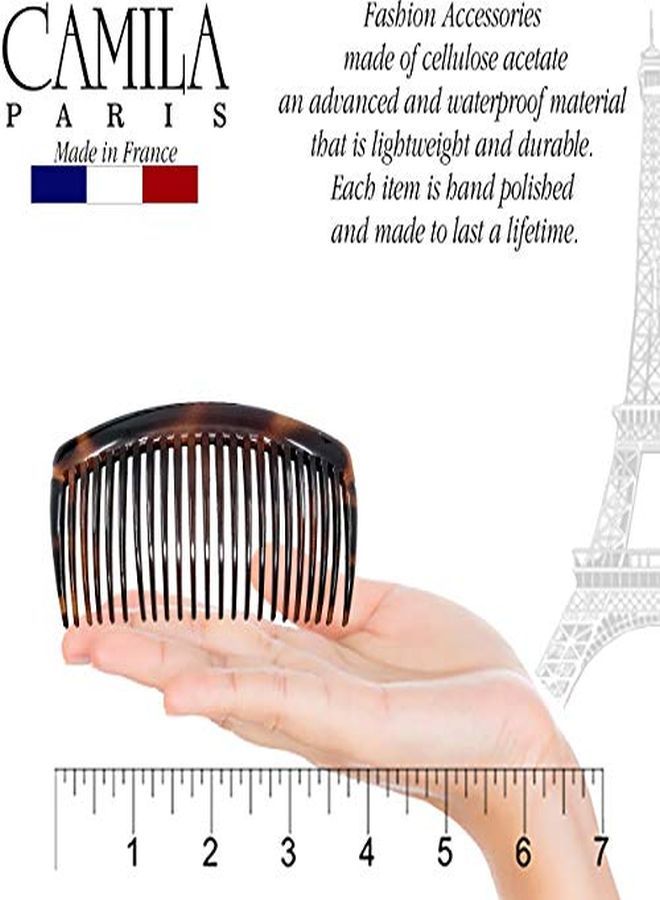 CAMILA Paris Ad66/2 French Side Combs Large 2 Pack Curved Tortoise Shell Flexible Durable Cellulose Hair Combs, Strong Hold Hair Clips For Women, No Slip Styling Girls Hair Accessories, Made In France - Image 5