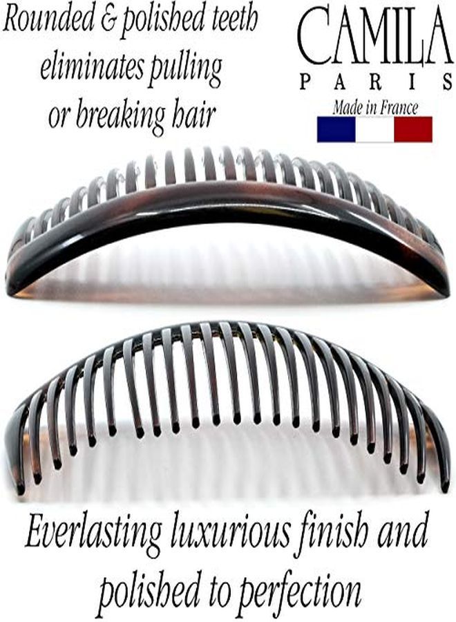 CAMILA Paris Ad66/2 French Side Combs Large 2 Pack Curved Tortoise Shell Flexible Durable Cellulose Hair Combs, Strong Hold Hair Clips For Women, No Slip Styling Girls Hair Accessories, Made In France - Image 3
