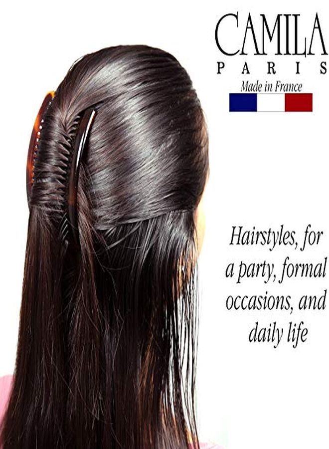 CAMILA Paris Ad66/2 French Side Combs Large 2 Pack Curved Tortoise Shell Flexible Durable Cellulose Hair Combs, Strong Hold Hair Clips For Women, No Slip Styling Girls Hair Accessories, Made In France - Image 2