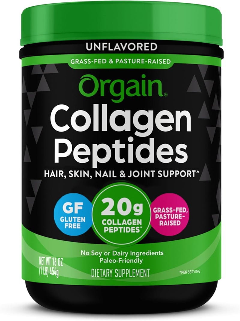 Orgain Hydrolyzed Collagen Peptides Powder For Women  Men 20g Grass Fed Collagen Unflavored  Hair Skin Nail  Joint Support Supplement Paleo  Keto NonGMO Type I and III 1lb - Image 1
