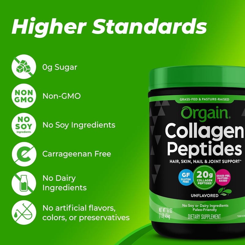 Orgain Hydrolyzed Collagen Peptides Powder For Women  Men 20g Grass Fed Collagen Unflavored  Hair Skin Nail  Joint Support Supplement Paleo  Keto NonGMO Type I and III 1lb - Image 5