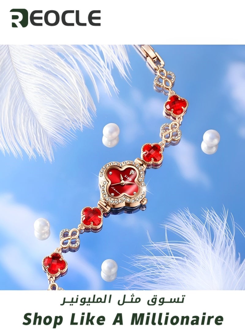 ريوكل ساعات يد نسائية بسوار من الكوارتز مع قرص من الألماس بأربع أوراق ومقاومة للماء، هدايا رائعة للصديقة - Image 2