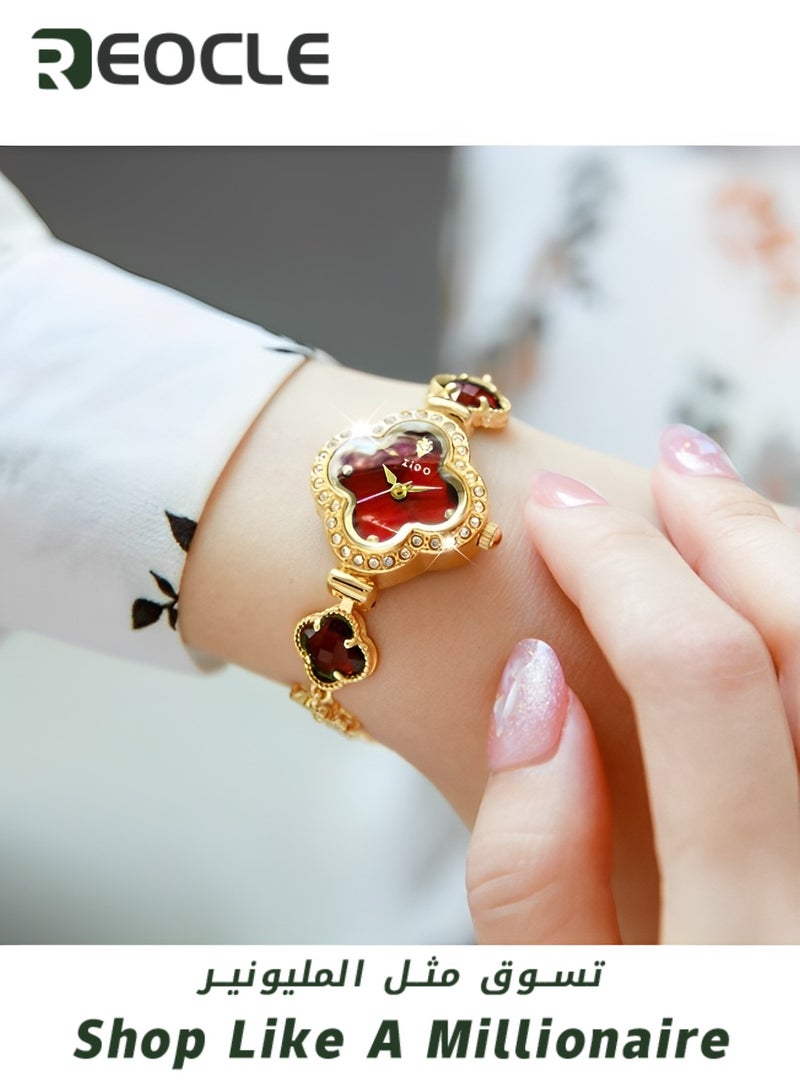 ريوكل ساعات يد نسائية بسوار من الكوارتز مع قرص من الألماس بأربع أوراق ومقاومة للماء، هدايا رائعة للصديقة - Image 3