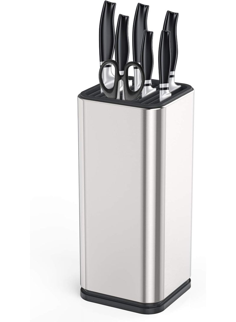Tanyaz Universal Knife Block Holder, Modern Rectangular Design with Scissors-Slot, Knife Holder Counter-top Storage, Knife Block Storage Kitchen Knife Stand Holder, Stainless Steel Knife Holder - Image 1