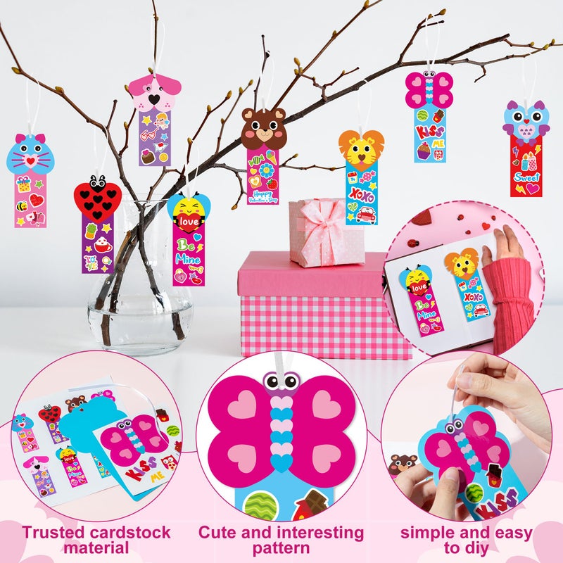 ANGOLIO Valentine's Day Bookmarks Craft Kits - 40Sets Valentine's Day Animals Craft for Kids DIY Make Your Own Heart Animal Set Self-Adhesive Face Stickers for Kids Classroom Gifts Party Supplies - Image 4