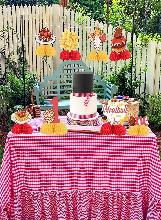 Cheereveal Meatball Theme 1st Birthday Decorations, Our Little Meatball Is Turning One Honeycomb Centerpiece, Italian Spaghetti Decorations, Meatball Theme First Bday Party Supplies - Image 4