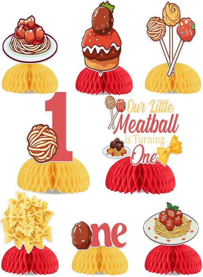Cheereveal Meatball Theme 1st Birthday Decorations, Our Little Meatball Is Turning One Honeycomb Centerpiece, Italian Spaghetti Decorations, Meatball Theme First Bday Party Supplies - Image 1