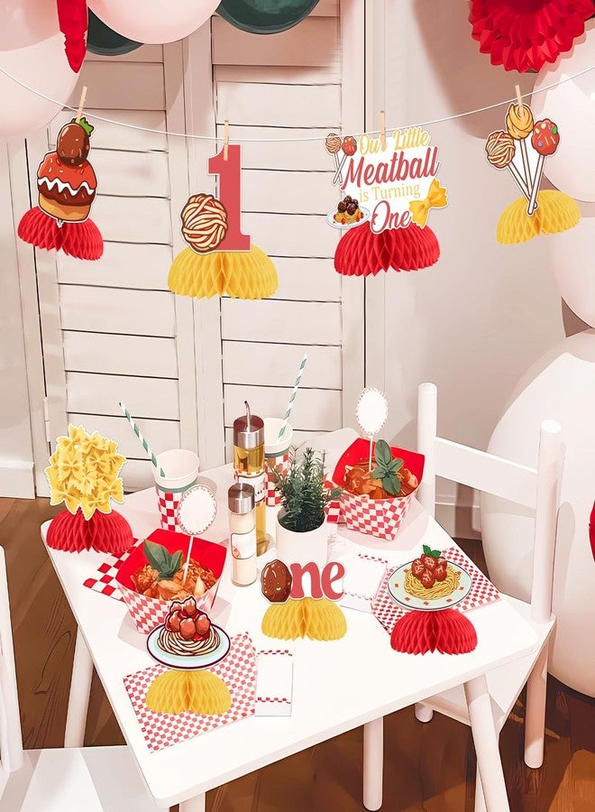 Cheereveal Meatball Theme 1st Birthday Decorations, Our Little Meatball Is Turning One Honeycomb Centerpiece, Italian Spaghetti Decorations, Meatball Theme First Bday Party Supplies - Image 2