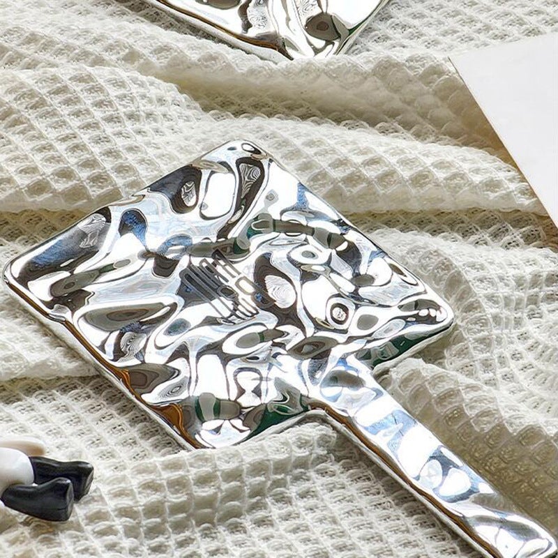 Electroplating Handheld Makeup Mirror Household Ins Wind Mirror Children'S Portable Retro Handheld Mirror Handle Mirror - Image 3
