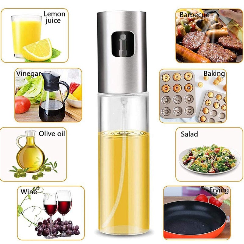 Lexazo Olive Oil Sprayer Transparent FoodGrade Glass Oil Spray Portable Spray Bottle Vinegar Bottle Oil Dispenser for BBQ Making Salard Cooking Baking Roasting Grilling 100ML - Image 2