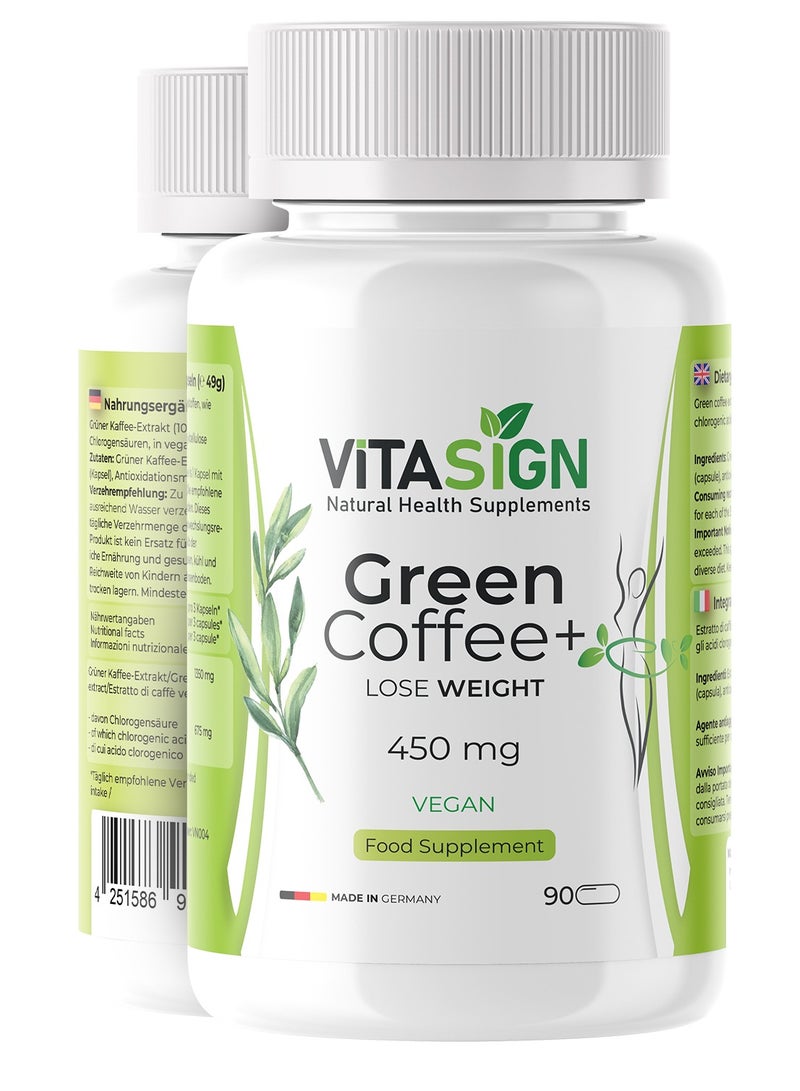 VITASIGN Premium Green Coffee+ 450mg, Supports Weight Loss, Natural energy booster 90 Vegan Capsules – With Chlorogenic Acids & Antioxidants - Image 3