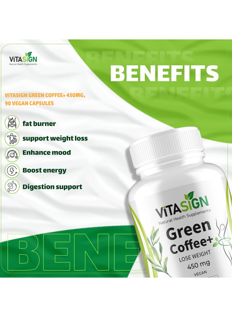 VITASIGN Premium Green Coffee+ 450mg, Supports Weight Loss, Natural energy booster 90 Vegan Capsules – With Chlorogenic Acids & Antioxidants - Image 5