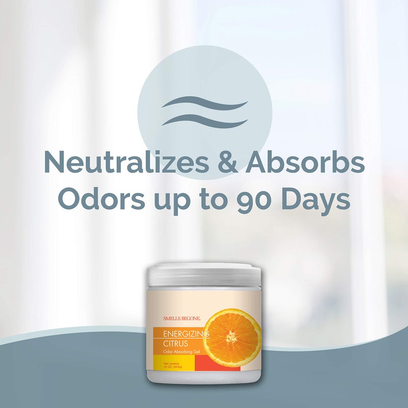 SMELLS BEGONE 15 oz Air Freshener Odor Absorber Gel - Absorbs Odor from Bathrooms, Cars, Pet Areas, Boats & RVs - Made with Essential Oils - Energizing Citrus Scent - Image 2