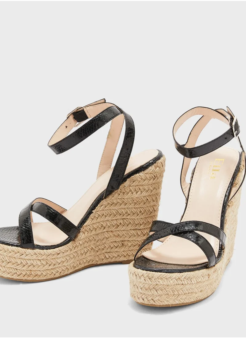 ELLA Cross-Over Ankle Strap Wedge Sandal