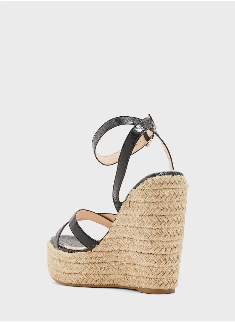 ELLA Cross-Over Ankle Strap Wedge Sandal