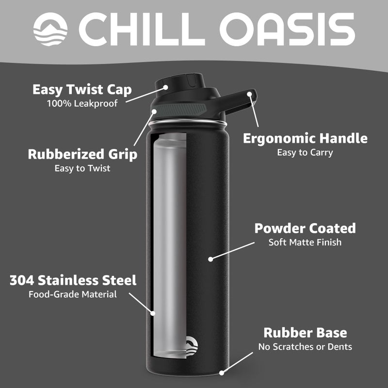 Chill Oasis Water Bottle | Compatible With Popular Flavor Cartridges | BPA Free, Leak Proof, Double-Walled Vacuum Insulated Stainless Steel, and Dishwasher Safe | Cold for 24 Hours (Black, 22oz) - Image 3
