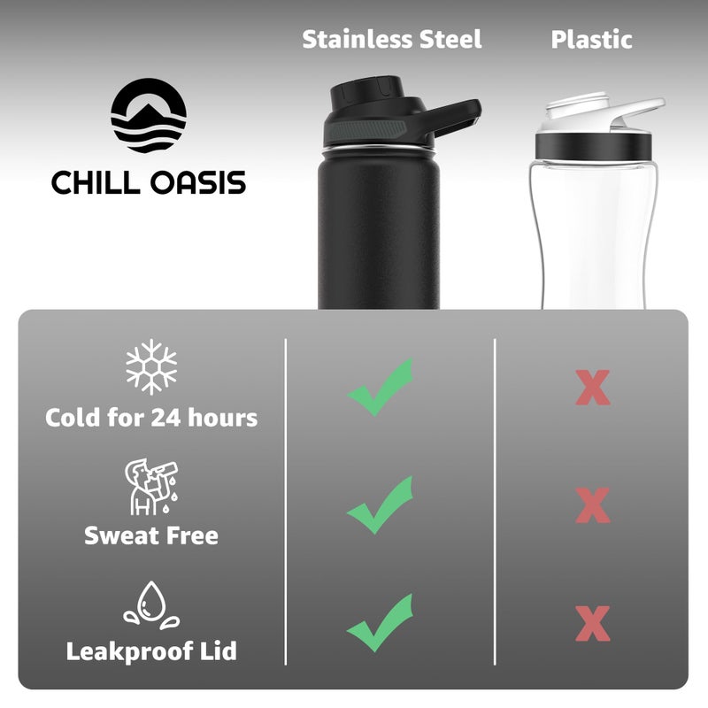 Chill Oasis Water Bottle | Compatible With Popular Flavor Cartridges | BPA Free, Leak Proof, Double-Walled Vacuum Insulated Stainless Steel, and Dishwasher Safe | Cold for 24 Hours (Black, 22oz) - Image 4