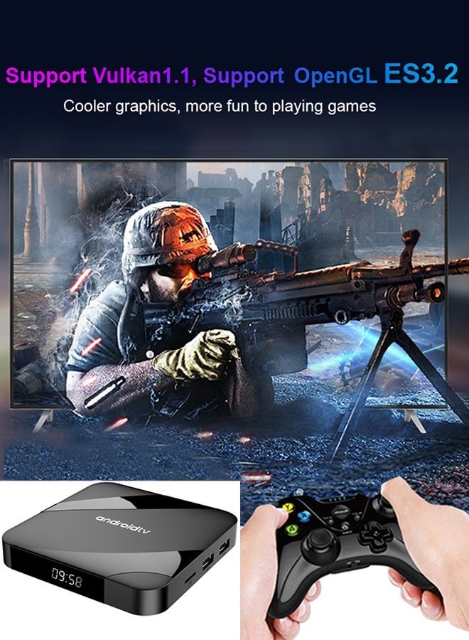 تلفزيون صندوق تلفاز ذكي يعمل بنظام أندرويد 14.0، 4G/64G، 2.4G، 5G، واي فاي مزدوج، 6 قنوات، H.265، مشغل وسائط بدقة 8K UHD، أجهزة فك التشفير - Image 2