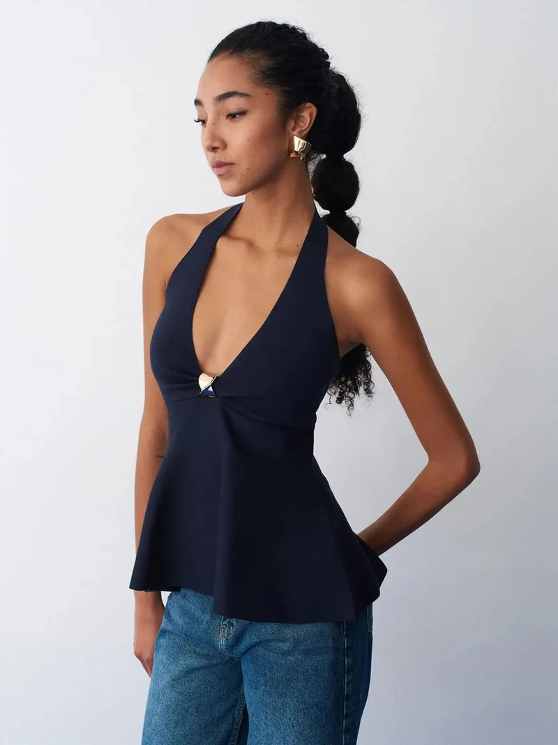 ديلفين Dilvin Seamless Halter Peplum Blouse