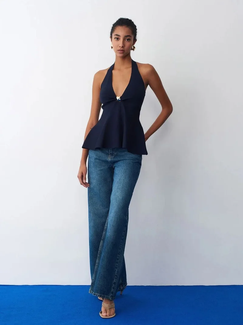 ديلفين Dilvin Seamless Halter Peplum Blouse