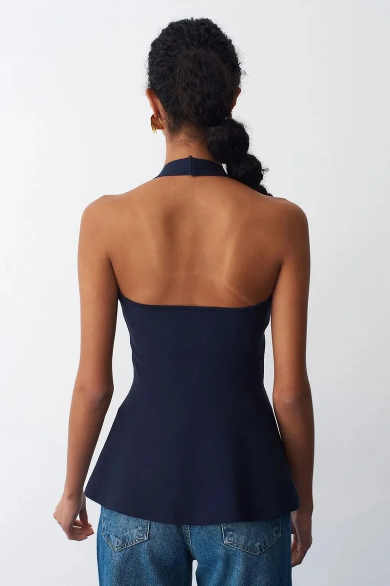 Dilvin Navy Blue DILVIN Seamless Halter Peplum Blouse for Women | Best Price UAE