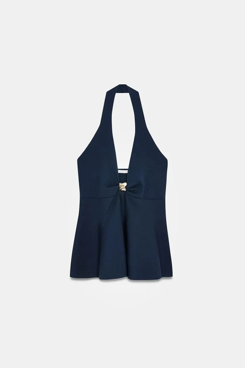 Dilvin Navy Blue DILVIN Seamless Halter Peplum Blouse for Women | Best Price UAE