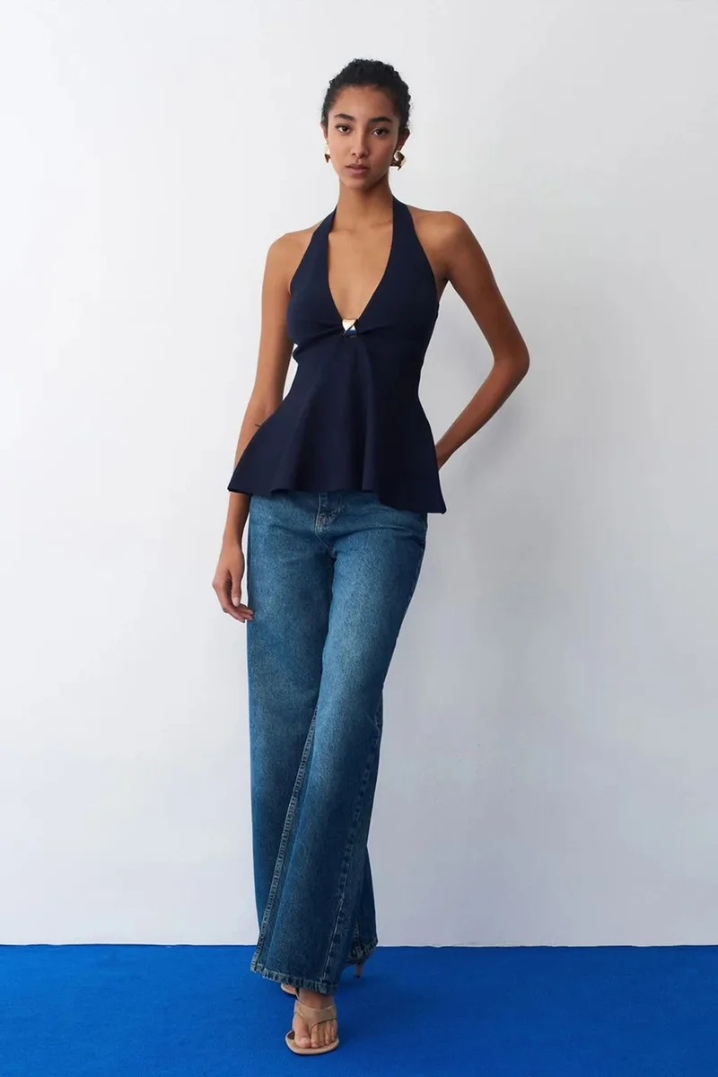 DILVIN Seamless Halter Peplum Blouse