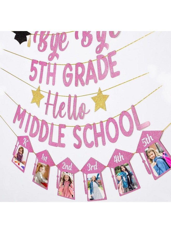Oudain Graduation Decorations Class of 2025 Party Supplies, Bye Bye 5th Grade Hello Middle School Photo Banner, Glittery Grade Graduation Party Supplies for Boys Girls(Pink Glitter) - Image 4