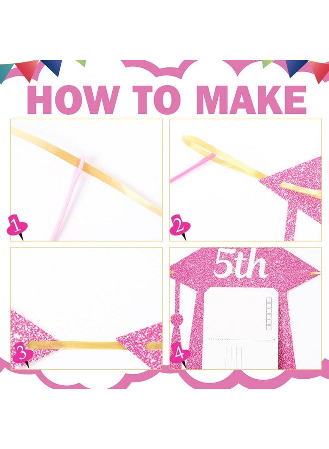 Oudain Graduation Decorations Class of 2025 Party Supplies, Bye Bye 5th Grade Hello Middle School Photo Banner, Glittery Grade Graduation Party Supplies for Boys Girls(Pink Glitter) - Image 5