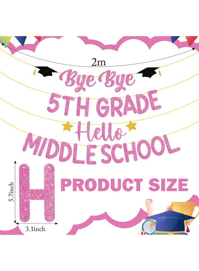 Oudain Graduation Decorations Class of 2025 Party Supplies, Bye Bye 5th Grade Hello Middle School Photo Banner, Glittery Grade Graduation Party Supplies for Boys Girls(Pink Glitter) - Image 2