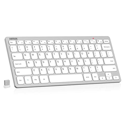 Arteck 2.4G Wireless Keyboard Ultra Slim and Compact Keyboard with Media Hotkeys for Computer Desktop PC Laptop Surface Smart TV and Windows 11/10/8/7, Silver - Image 1