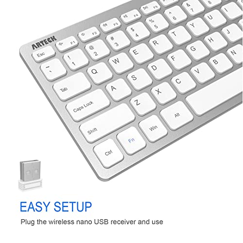 Arteck 2.4G Wireless Keyboard Ultra Slim and Compact Keyboard with Media Hotkeys for Computer Desktop PC Laptop Surface Smart TV and Windows 11/10/8/7, Silver - Image 2