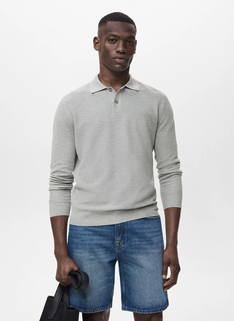 Micro-structured cotton polo shirt