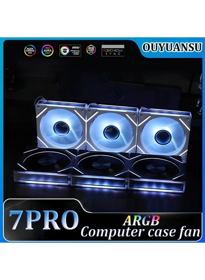 Prism 7 Pro Black Reverse 120mm ARGB PWM مجموعة مروحة تبيد الكمبيوتر 3 قطع هادئة - Image 1
