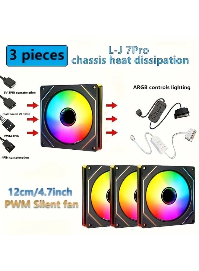 Prism 7 Pro Black Reverse 120mm ARGB PWM مجموعة مروحة تبيد الكمبيوتر 3 قطع هادئة - Image 3