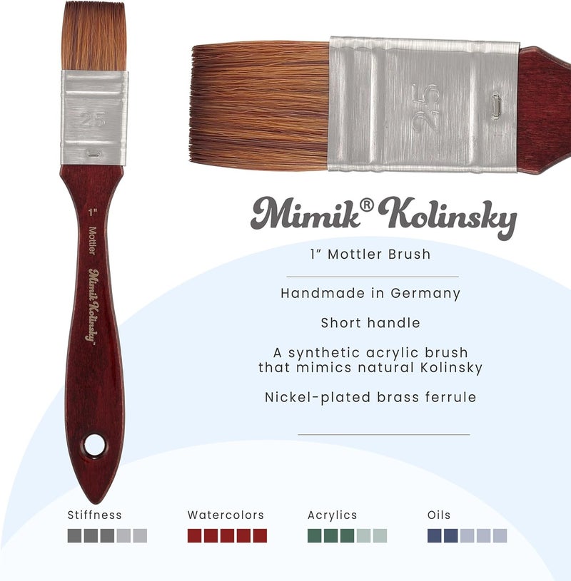 Creative Mark Mimik Kolinsky Watercolor Brush - 1 Inch Watercolor Mottler - Short Handle Synthetic Paint Brush - Handmade in Germany - Synthetic Sable Paint Brushes for Artists - Animal-Friendly - Image 1