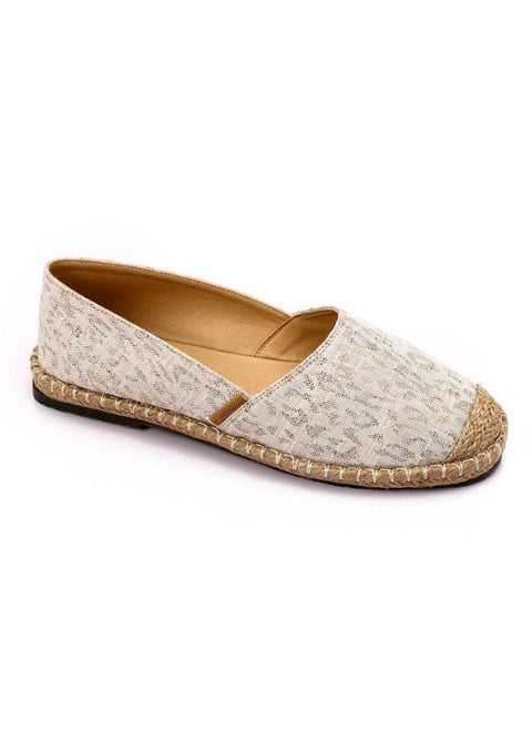 Leopard Print Espadrilles With Straw Round Toe - Beige