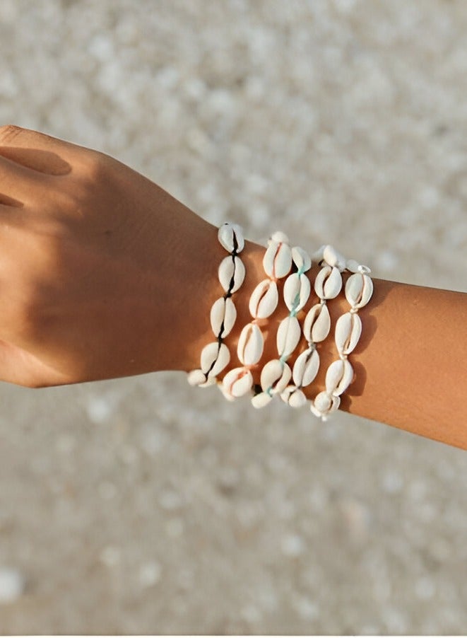 Braidise Creations 2 Pcs Exquisite Shell Beads Design Bracelet With White Adjustable Rope For Vintage Bohemian Style For Women Summer Beach - Image 2