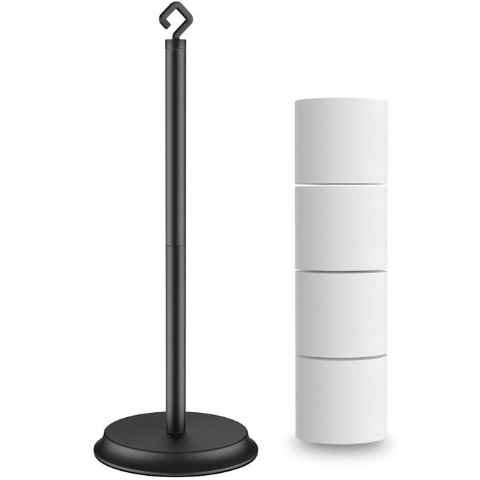 TOILET PAPER HOLDER FOR BATHROOM METAL FREE STANDING TOILET PAPER STORAGE WITH RUSTPROOF TISSUE PAPER ROLL STAND FOR BATHROOM ACCESSORIES BLACK